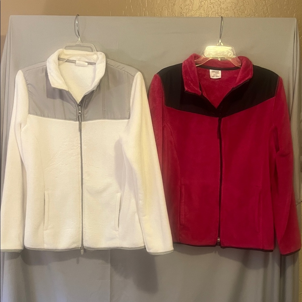 White and Red Fleece Jackets
